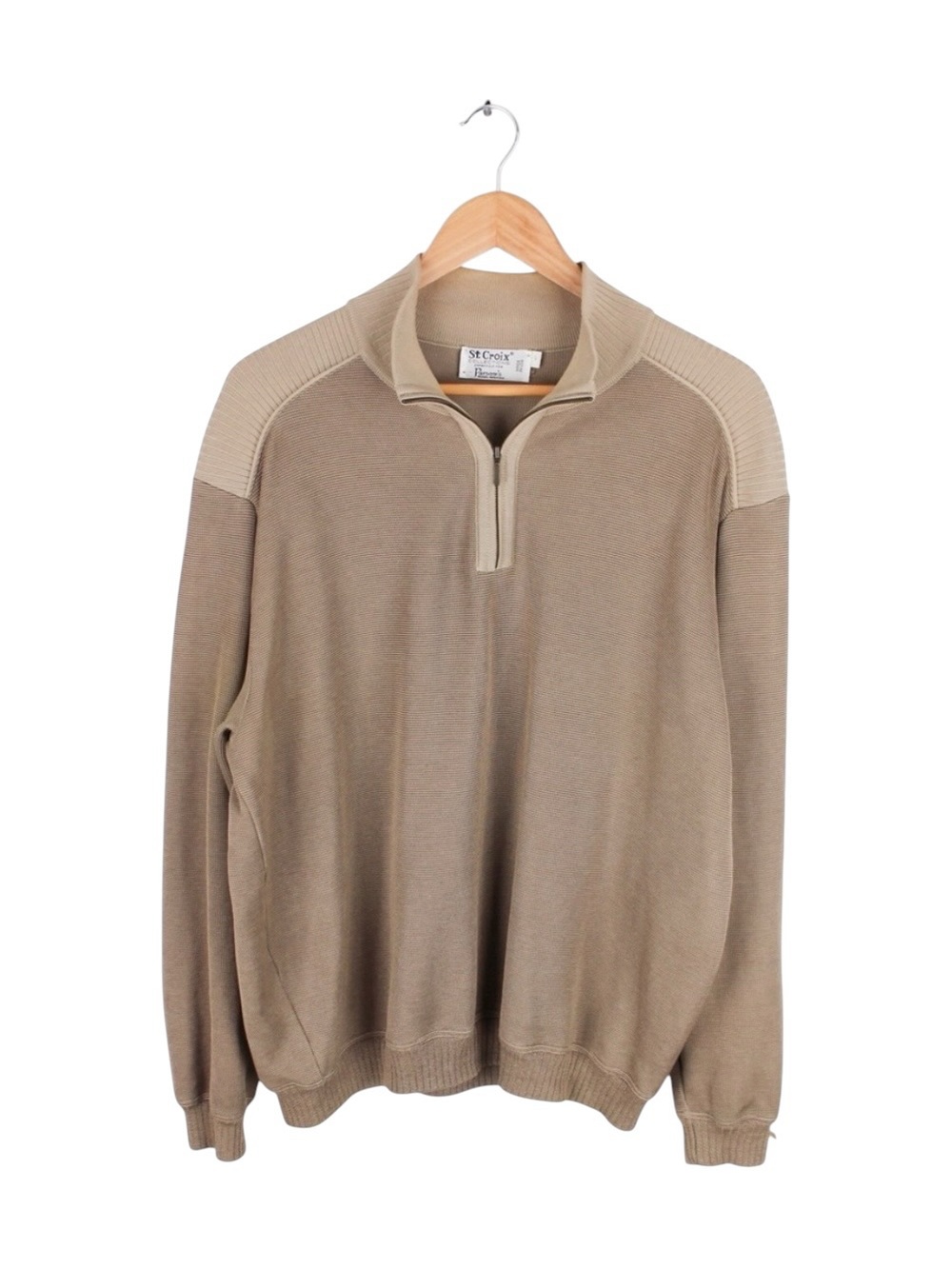 Vintage St Croix Quarter Zip Knit Sweater Beige Textured Mens Size Large